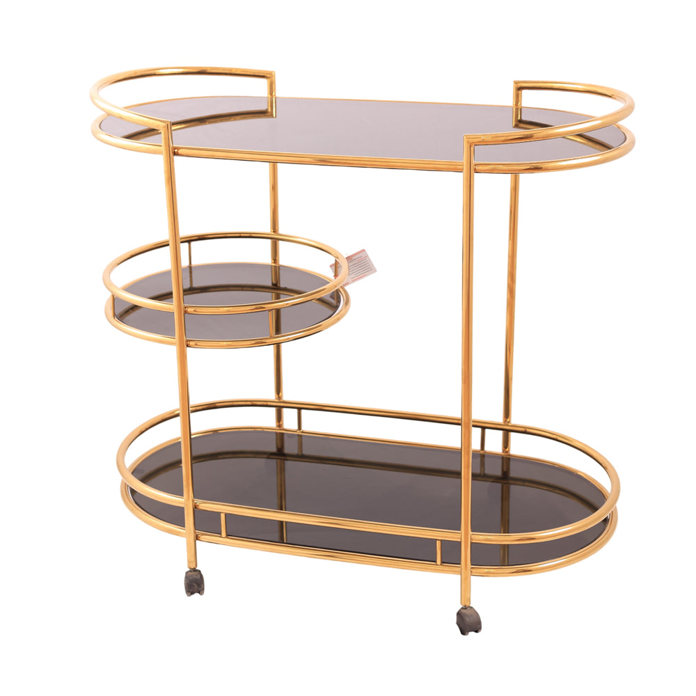 Tea Cart, stainless steel, 90*50×91cm Gold PVD - عربيه شاي، استالس ستيل، 90*50×91 سم دهبي PVD